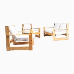 Canapé et Fauteuils en Bois, 1960, Set de 3