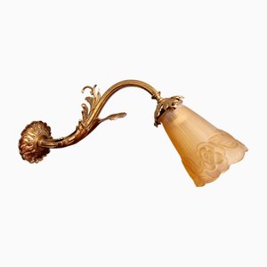 Lampada da parete Art Déco in bronzo dorato e vetro satinato, anni '20