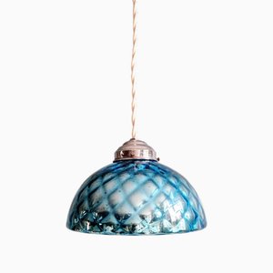 Lampe à Suspension Églomisé en Verre Bleu, 1920s