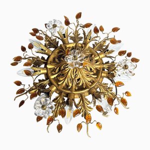 Plafonnier Vintage en Ambre de Murano Doré, 1960s