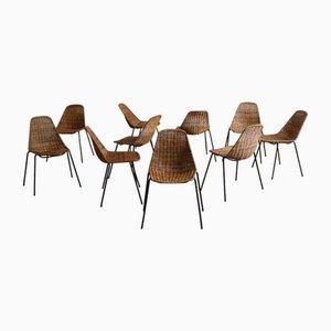 Basket Dining Chairs in Rattan by Gian Franco Legler, 1950s, Set of 10