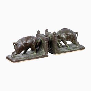 Amerikanische Art Deco Elefanten Buchstützen aus Bronze, 20. Jh. von Charles Robert Knight, 2er Set