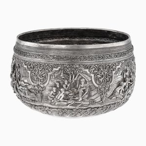 Antike burmesische Silberne Thabeik Schale, Rangoon, 1880er