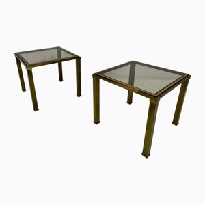 Brass and Smoked Glass Side Tables, 1970s, Set of 2