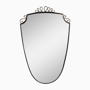 Miroir Vintage en Laiton Patiné avec Volets, Italie, 1950s