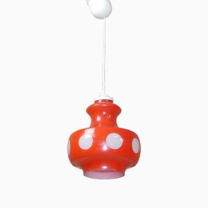 Petit Plafonnier en Verre Rouge à Pois Blancs, 1950s