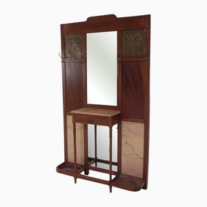 Art Deco Standing Wall Coat Rack with Mirrors and Marble Plates, 1930s