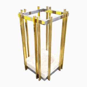 Italian Modern Travertine, Chrome and Brass Umbrella Stand, 1960s