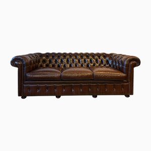 Divano Chesterfield vintage in pelle marrone