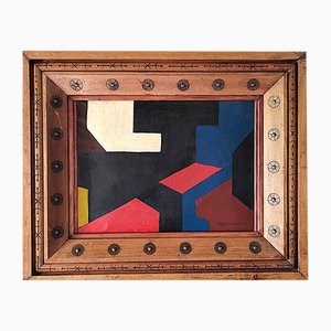 Serge Poliakoff, Komposition in Schwarz, Rot, Blau, Gelb und Weiß, 1951, Öl auf Leinwand, Gerahmt