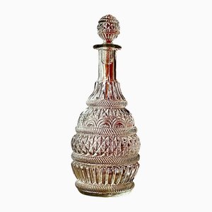 Antique French Crystal Bludgeon Bottle Glass Decanter with Ornate Etching