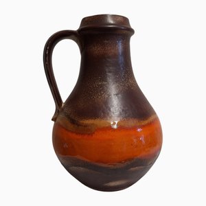 Vaso vintage in ceramica smaltata arancione e marrone di Carstens, Germania, anni '70
