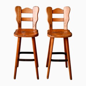Brutalist Stools in Wood and Wrought Iron, 1970s, Set of 2