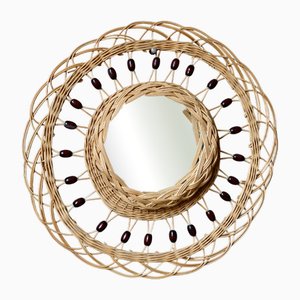 Miroir Soleil Bohemian en Rotin, 1960s