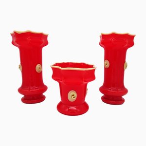 Bohemian Art Deco Prunt Tango Vases in Glass from Kralik, 1930s, Set of 3