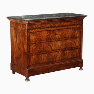 Antique Charles X Chest of Drawers in Mahogany and Oak with Marble