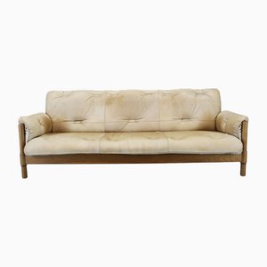 Scandinavian 3-Seater Sofa in Oak and Leather Upholstery, 1960s
