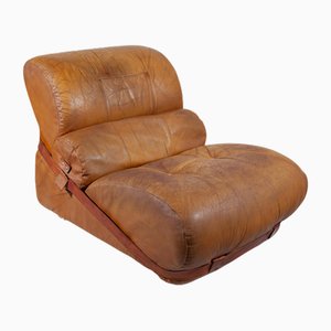 Sillón italiano de cuero camel, años 70