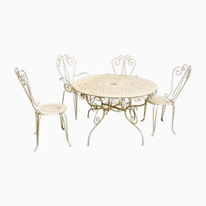 French Garden Chairs and Round Table, 1950s, Set of 5