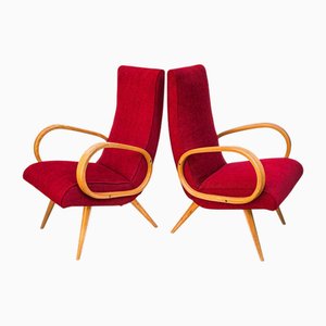 French Red Upholstered Armchairs by Stella Durera, 1950s, Set of 2