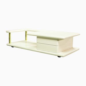 Mid-Century Italian Brass and White Glossy Lacquered Coffee Table, 1970s