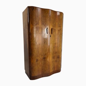 English Art Deco Burr Walnut Wardrobe, 1930s