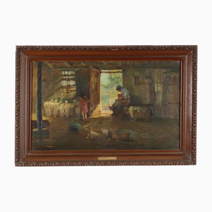 Giuseppe Solenghi, Farm, Oil on Canvas, Framed