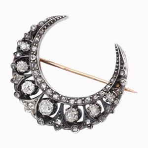 Victorian Diamond Crescent Moon Brooch