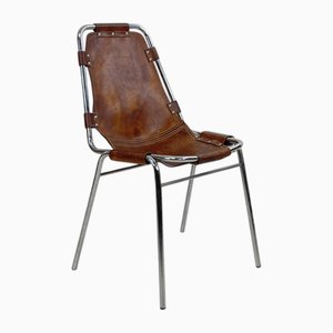 Silla de cuero marrón de Charlotte Perriand and Le Corbusier para Les Arcs, años 70