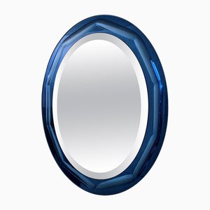 Mid-Century Blue Glass Wall Mirror attributed to Cristal Art Torino, 1960s