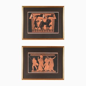 L. Steffen, Antike griechische Vasendekoration mit der Auferstehung von Semele und Theseus, Athena, Dionysos und Ariadne, 1830, Lithographien, 2er Set
