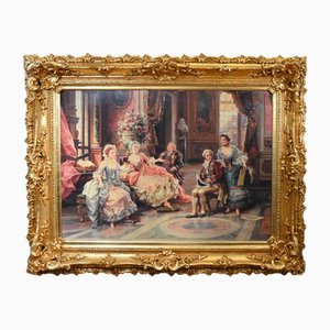 French Artist, Louis XVI Chateau Scene, Large Print, Framed