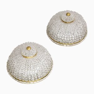 Mid-Century Modern Czech Crystal and Brass Wall Lamp in Brass from Železnobrodské Sklo, 1950s, Set of 2