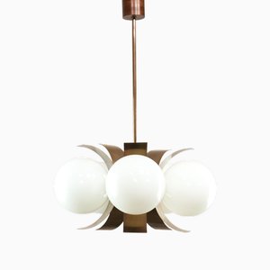 Vintage Italian Copper and Opaline Chandelier, 1970s