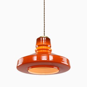 Mid-Century Modern Italian Brown Glass and Brass Pendant Lamp