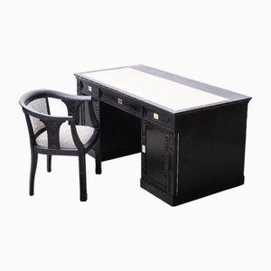 Antique Art Nouveau Mens Desk and Armchair by Hans Bolek, 1890s, Set of 2
