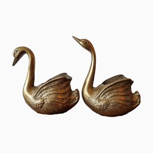 Cache-Pots Swan en Laiton, 1970s, Set de 2
