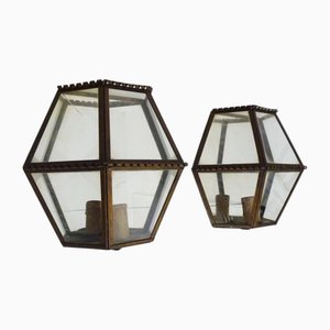 Louis XIII Wall Lights in Brass and Glass, 1960s