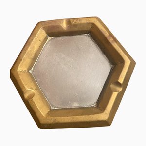 Vintage Hexagonal Cast Brass and Aluminum Ashtray by David Marshall, 1970s