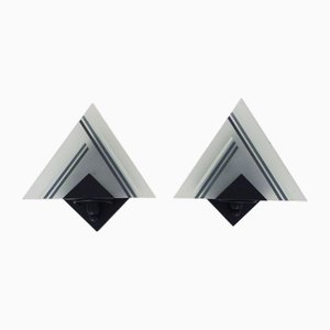 Vintage Italian Wall Lights in Metal and Triangle Glass, 1980s, Set of 2