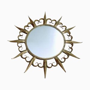 Vintage Sol Sunburst Mirror in Gold Metal, 1950s
