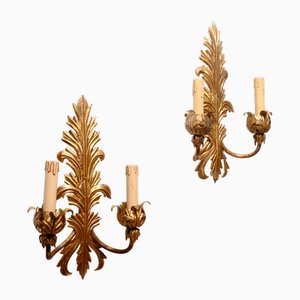 Two-Arm Appliques in Gold Color with Floral Decoration, Set of 2