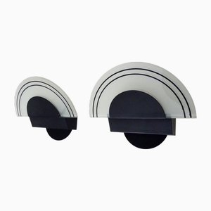 Vintage Italian Wall Lights in Metal and Half-Circle Glass, 1980s, Set of 2