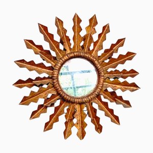 Miroir Soleil en Métal Doré, 1950s