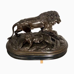 Naturalistische Skulptur, 1890er, Metall auf Holzsockel