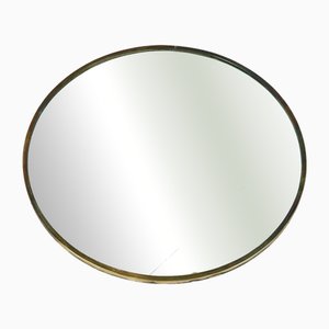 Art Deco Cut Glass and Brass Round Mirror, 1940s