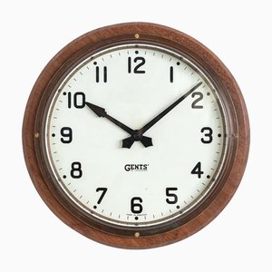 Horloge Murale Vintage en Laiton et Bois de Leicester, 1930s