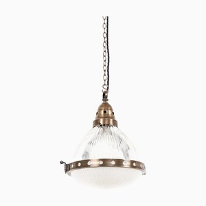 Lampe à Suspension Holophane Excellite en Verre, France, 1920s