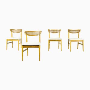 Chaises Bergère Vintage en Teck et Cannage, Set de 4
