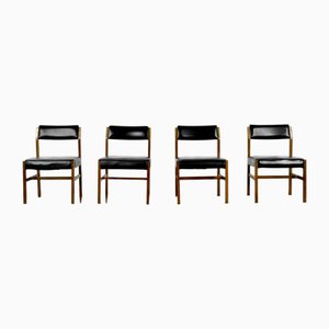 Teak and Leatherette Dining Chairs, 1960s, Set of 4